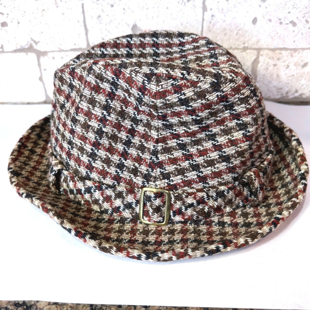 Vintage Dobbs Tweed Fedora Hat Men's 7‎ 1/4 Brown Plaid Wool Hat